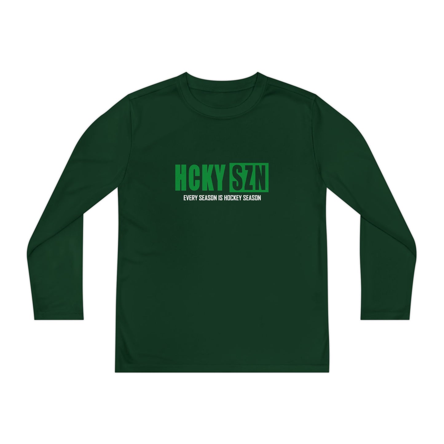 Every Season is HCKY SZN Youth Competitor Long Sleeve Tee (Green Logo) - Various Colors