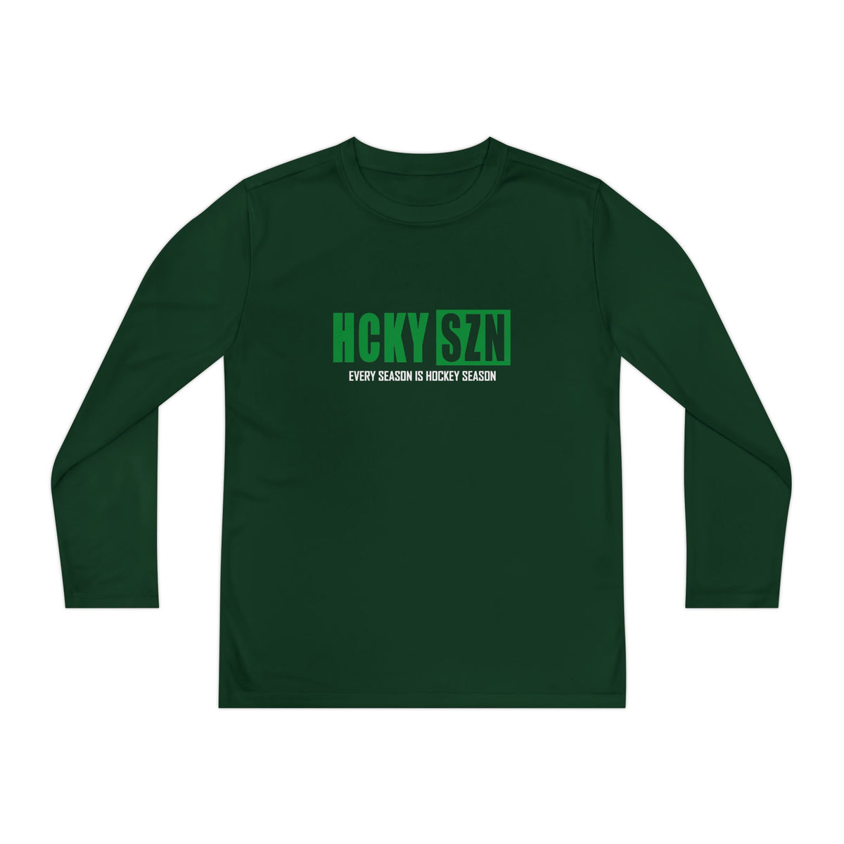 Every Season is HCKY SZN Youth Competitor Long Sleeve Tee (Green Logo) - Various Colors