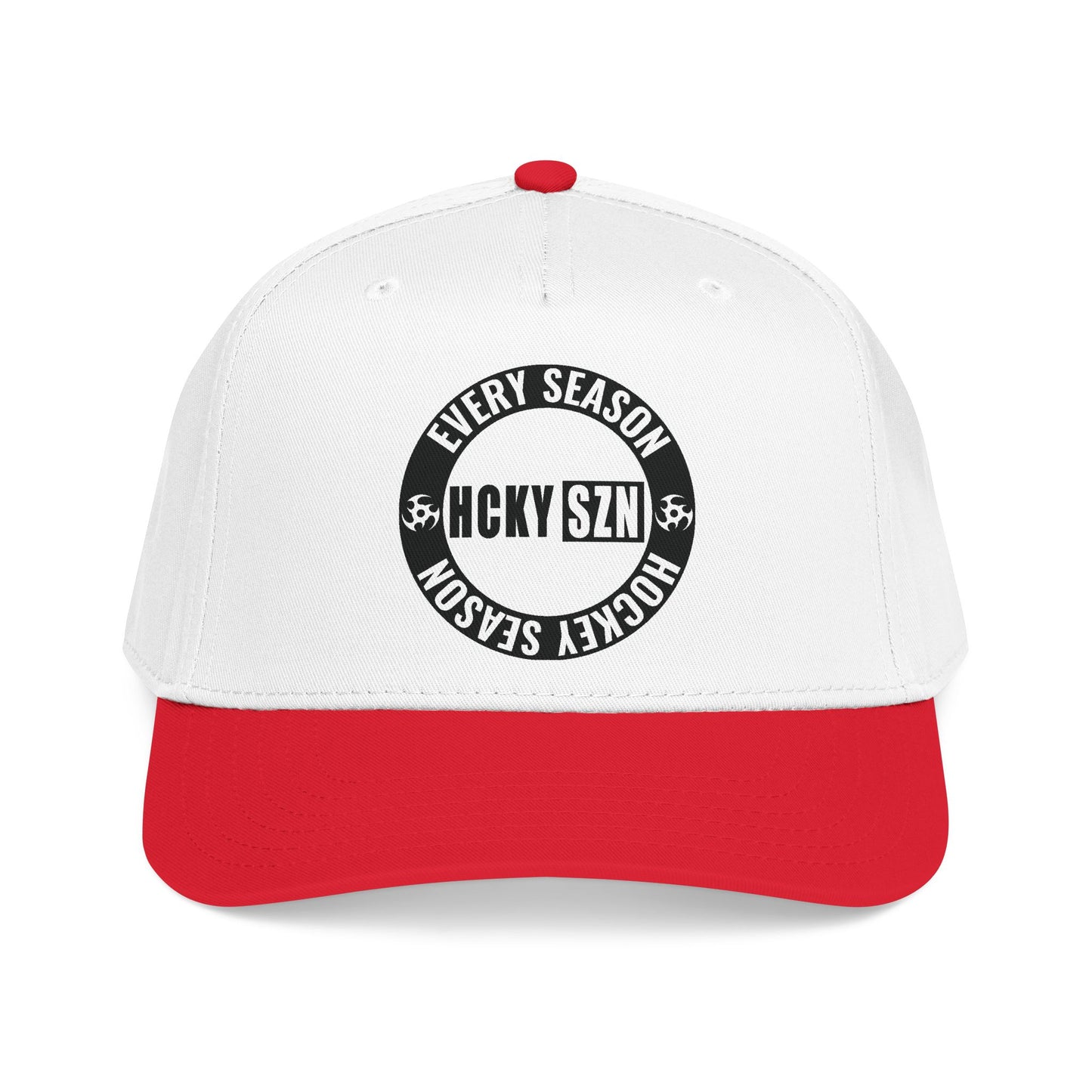 HCKY SZN Circle Logo Mid Profile Baseball Cap (White/Red/Black)