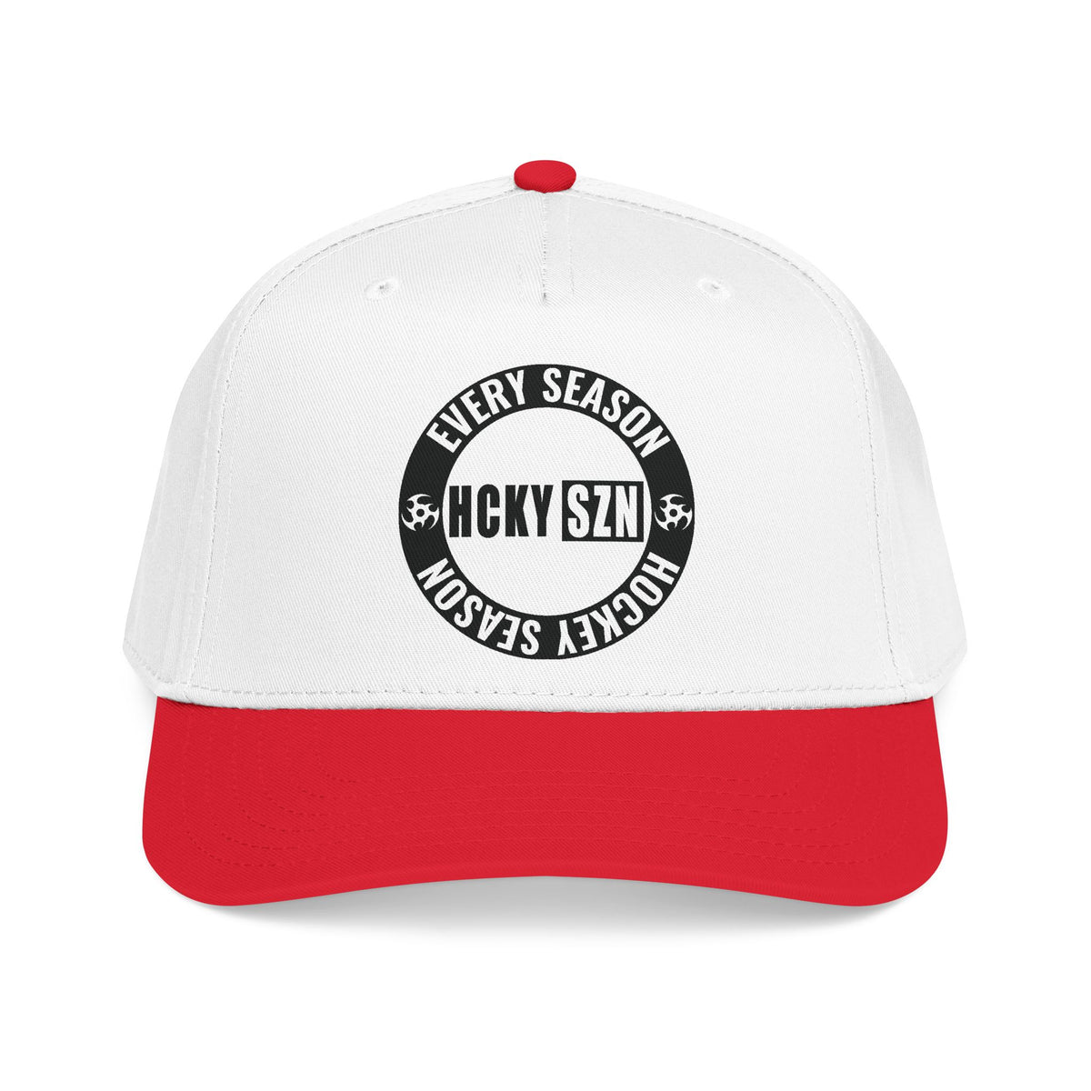 HCKY SZN Circle Logo Mid Profile Baseball Cap (White/Red/Black)