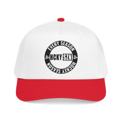 HCKY SZN Circle Logo Mid Profile Baseball Cap (White/Red/Black)