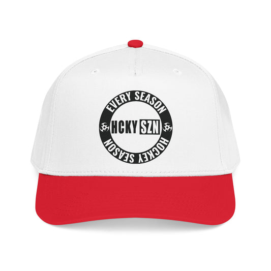 HCKY SZN Circle Logo Mid Profile Baseball Cap (White/Red/Black)