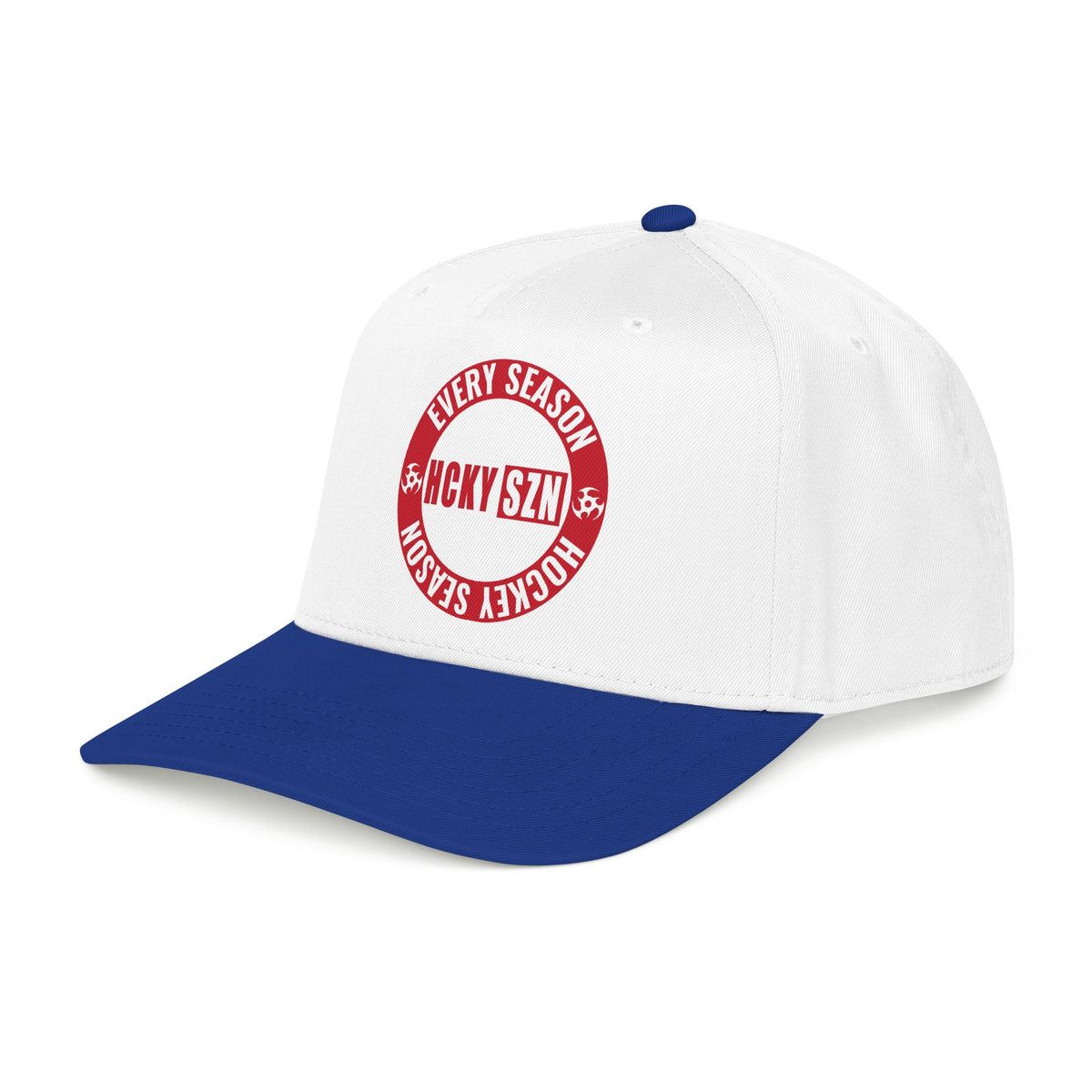 HCKY SZN Circle Logo Mid Profile Baseball Cap (White/Blue/Red)