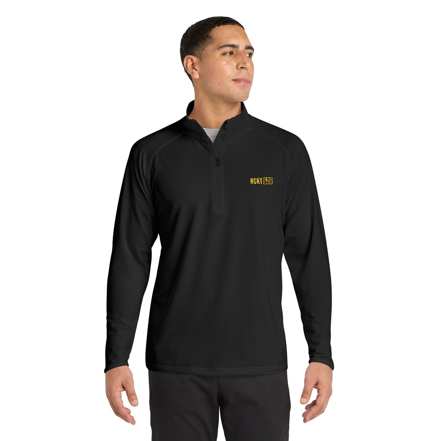 HCKY SZN Embroidered Quarter-Zip Pullover (Black/Yellow)