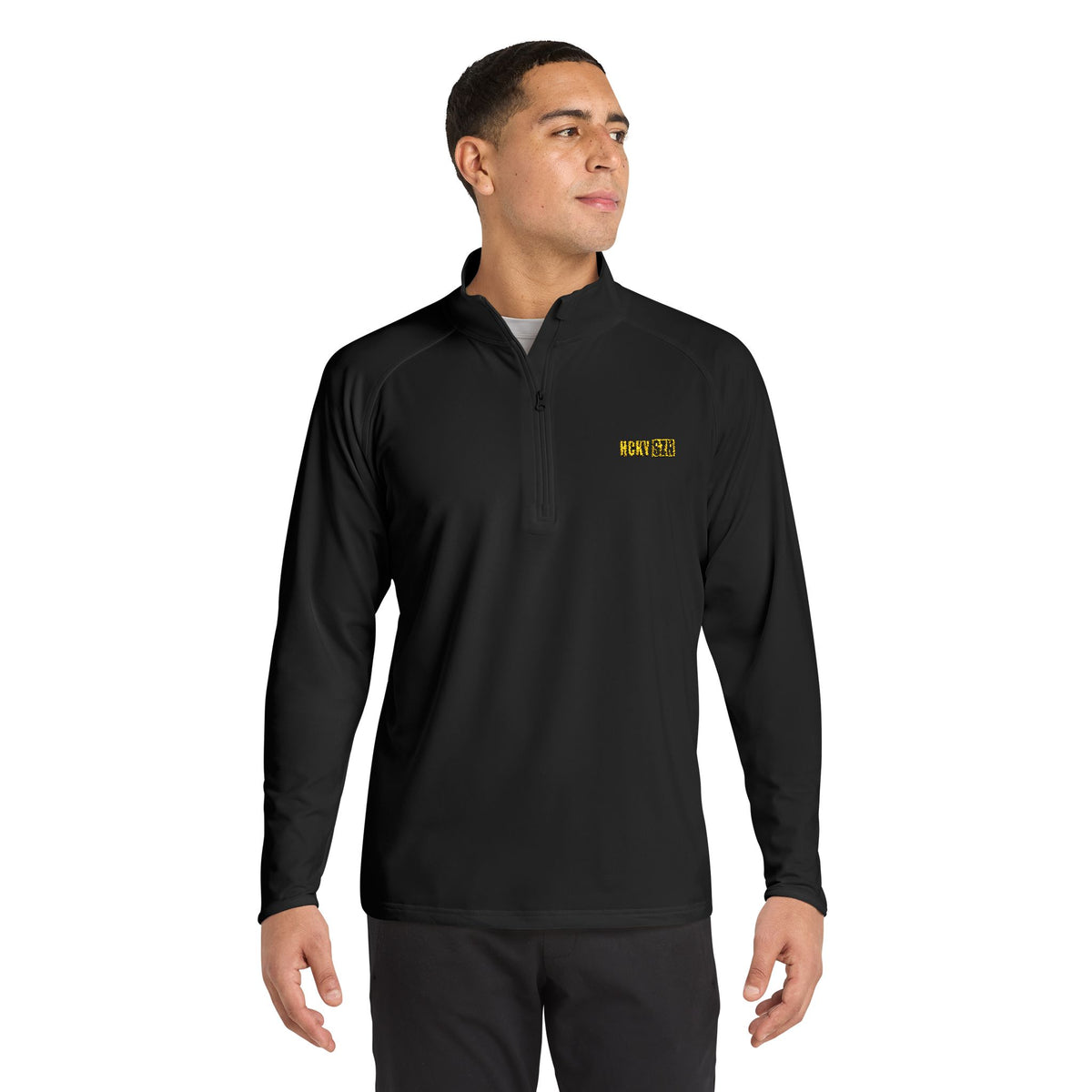HCKY SZN Embroidered Quarter-Zip Pullover (Black/Yellow)