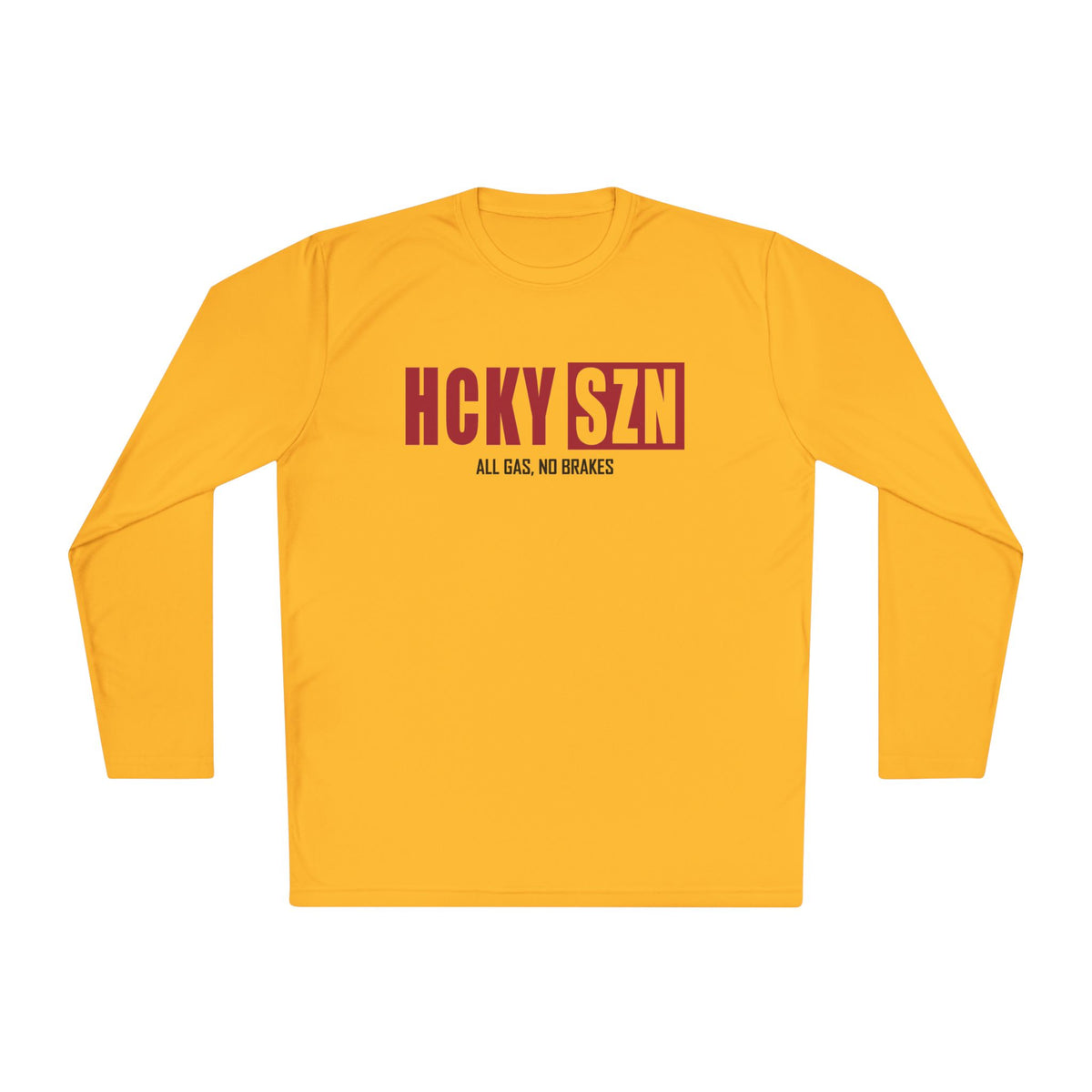 HCKYSZN (All Gas) Long Sleeve Adult Performance Tee - Gold/Cardinal/Black