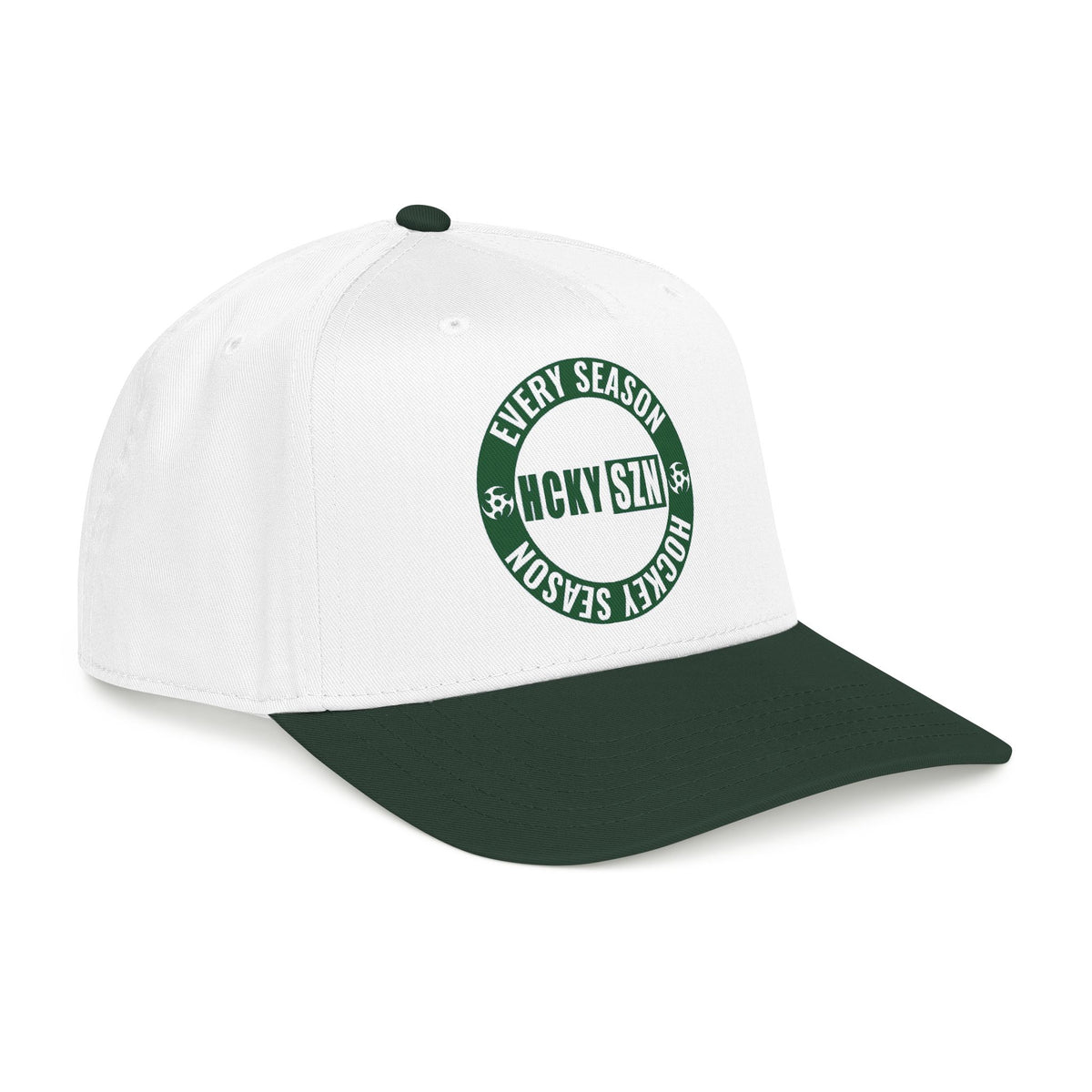 HCKY SZN Circle Logo Mid Profile Baseball Cap (White/Forest/Forest)