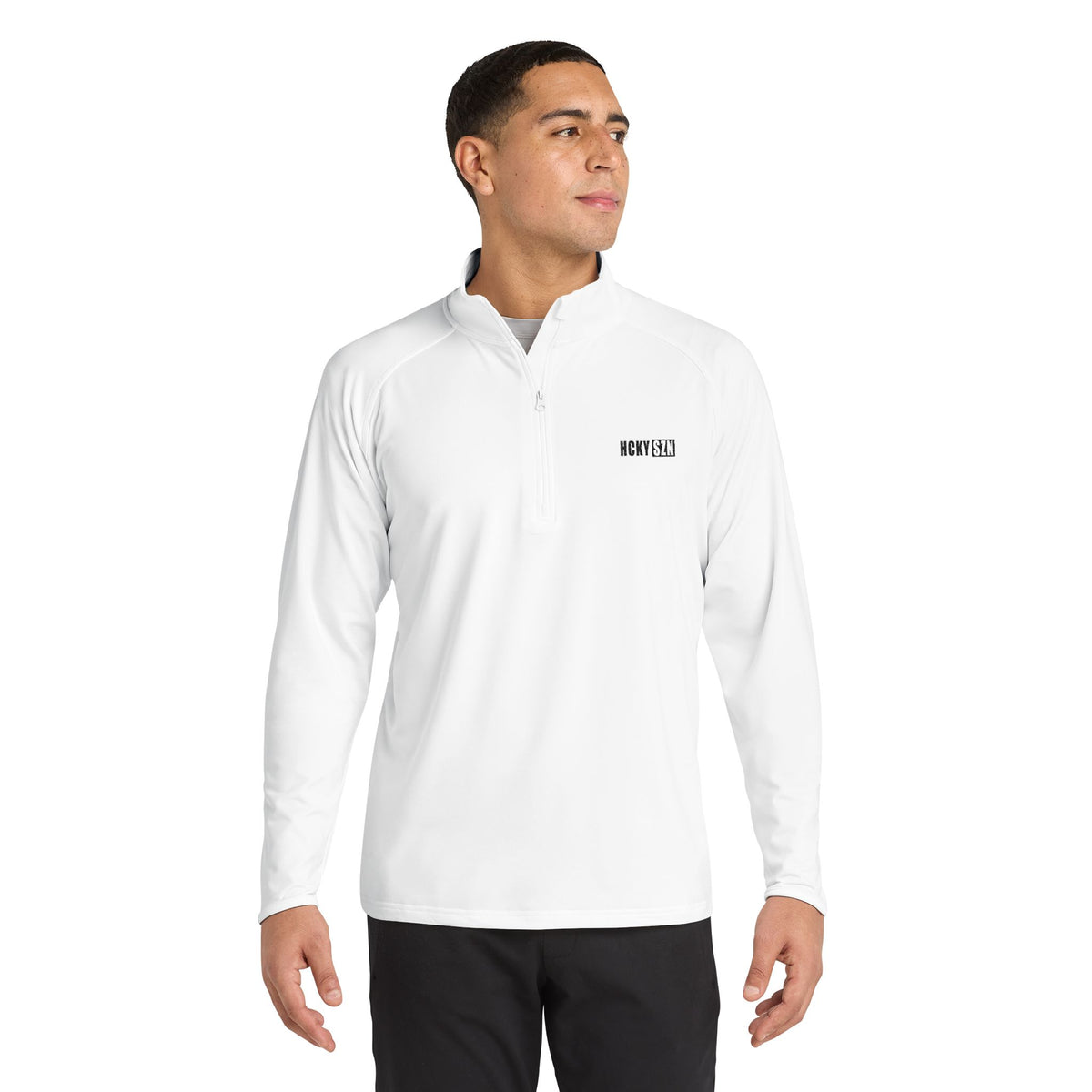 HCKY SZN Embroidered Quarter-Zip Pullover (White/Black)