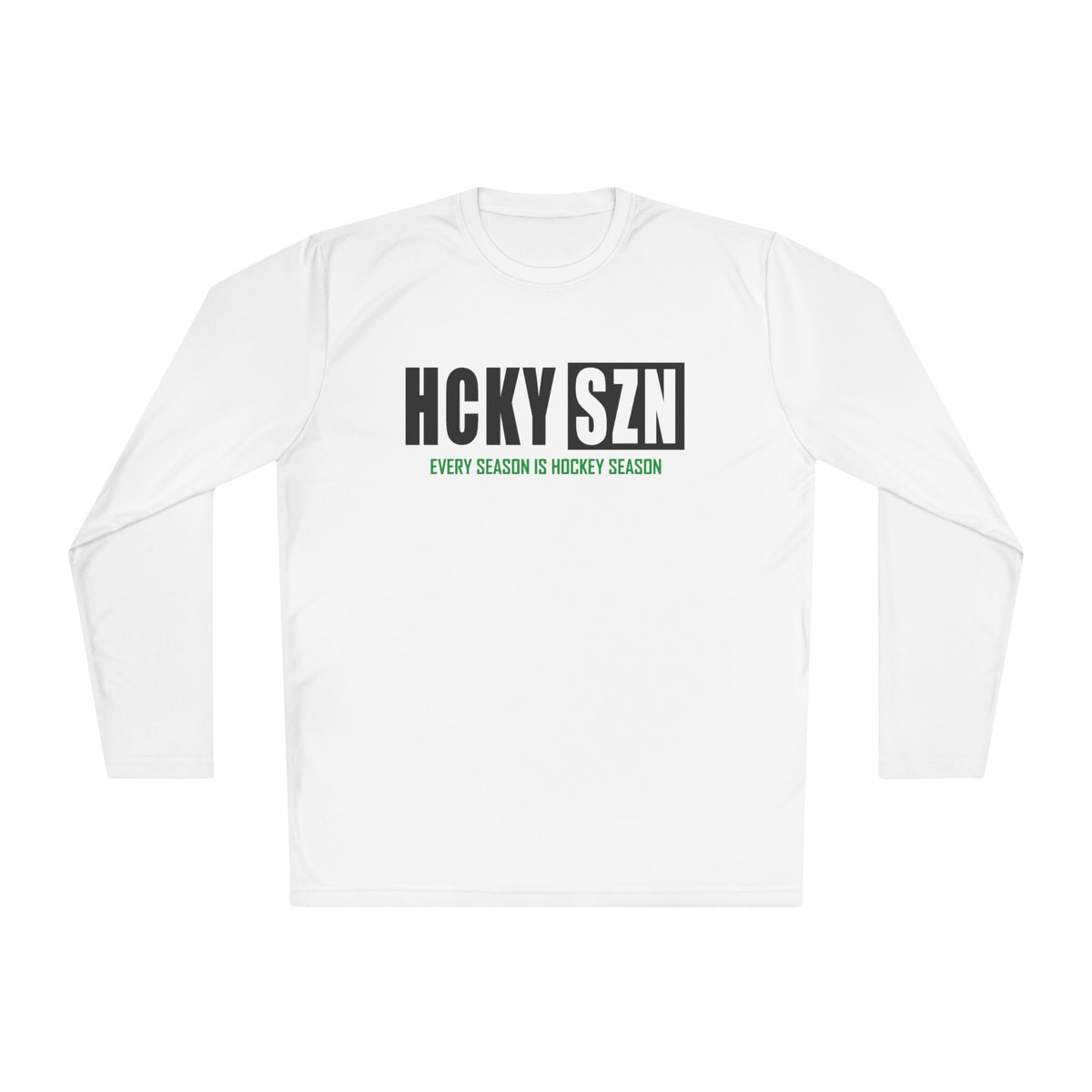 HCKYSZN (Every Season) Long Sleeve Adult Performance Tee - White/Black/Kelly Green