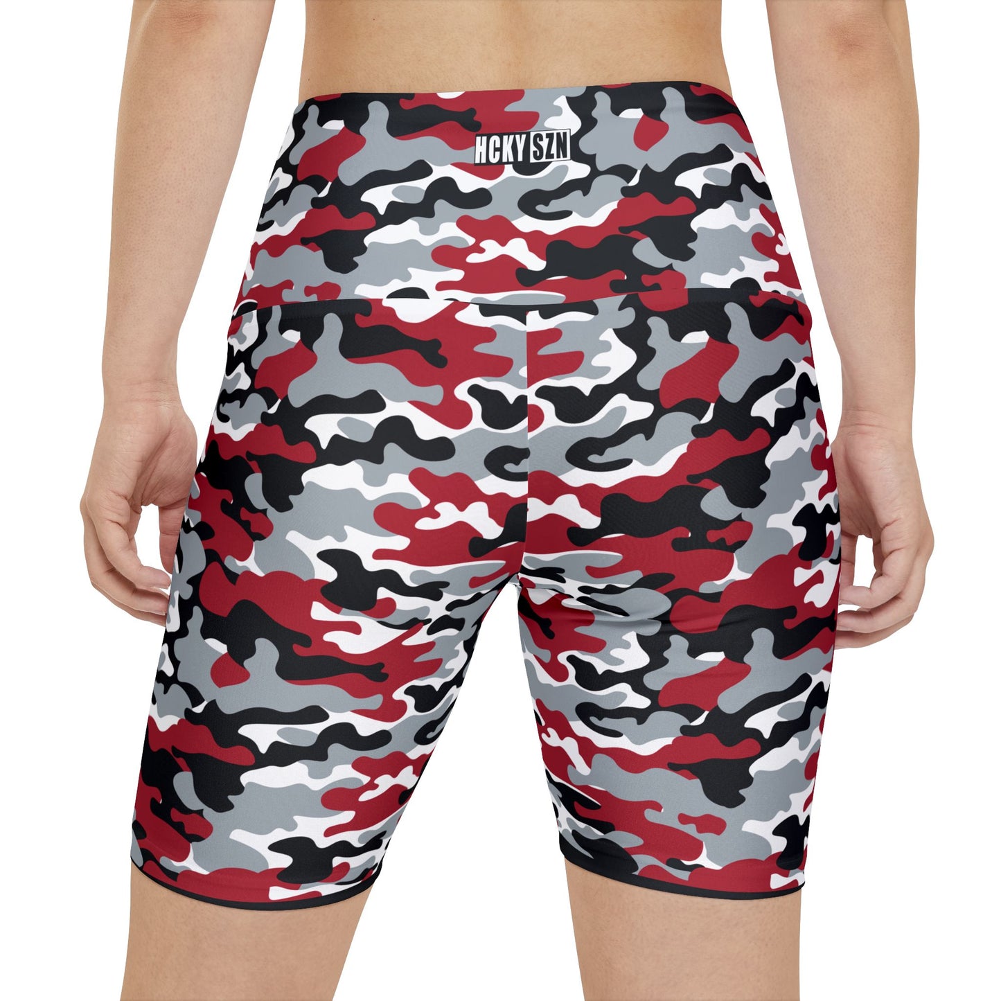 HKY SZN High Waisted Workout Shorts (Buckeye Camo)