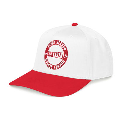 HCKY SZN Circle Logo Mid Profile Baseball Cap (White/Red/Red)