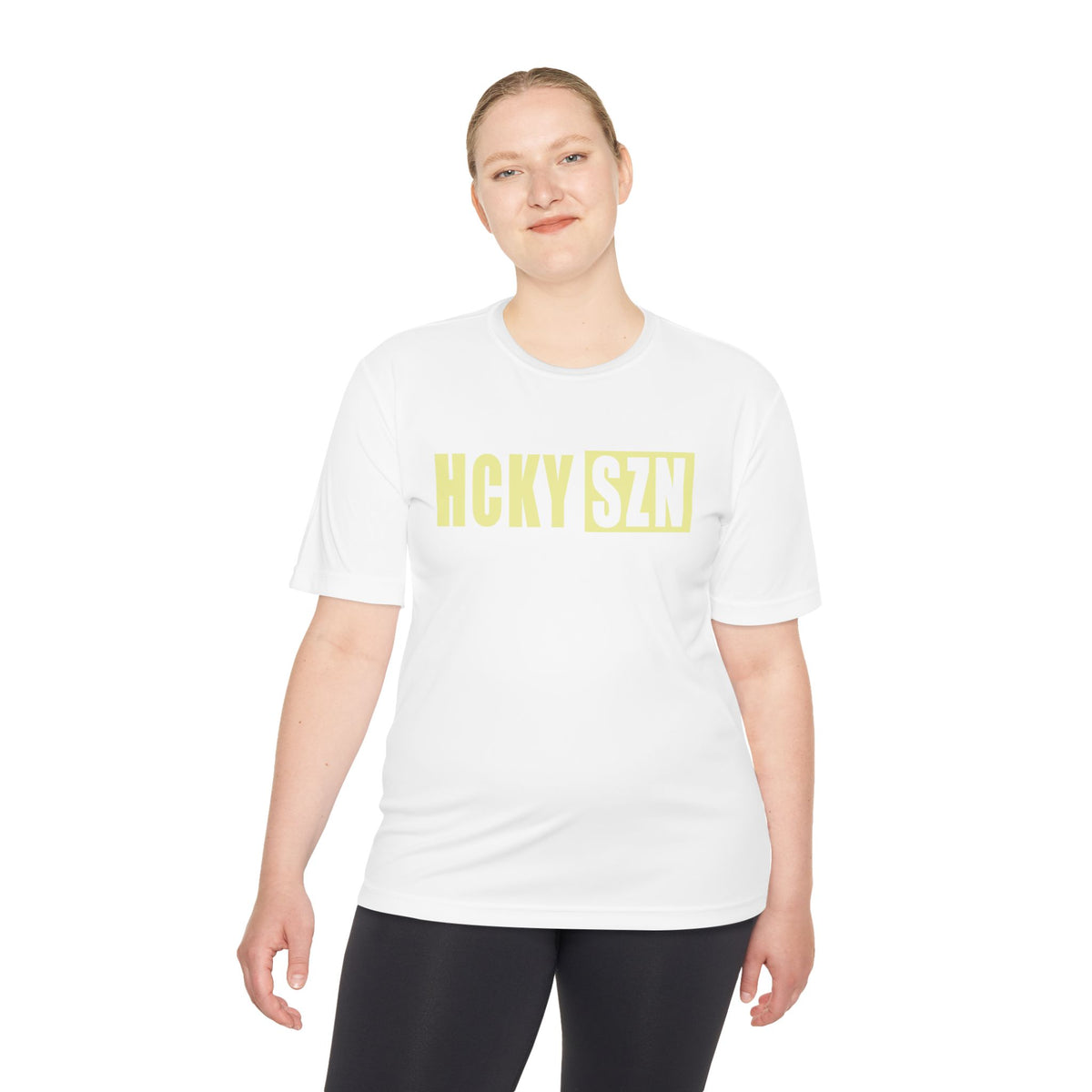 HCKYSZN (Flagship Logo) Adult Performance Tee - White/Sunflower