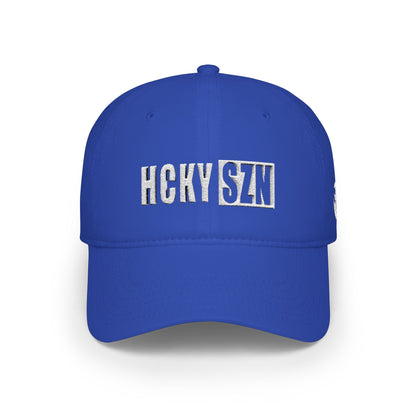 HCKY SZN Low Profile Embroidered Baseball Cap - Blue (White Logo)
