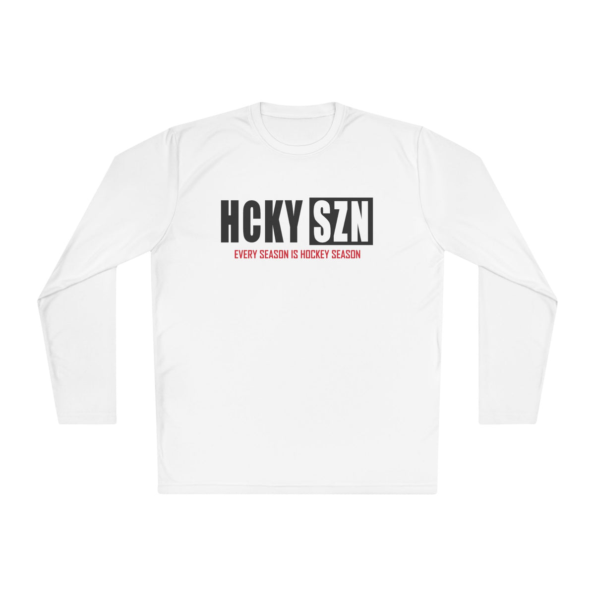 HCKYSZN (Every Season) Long Sleeve Adult Performance Tee - White/Black/Red