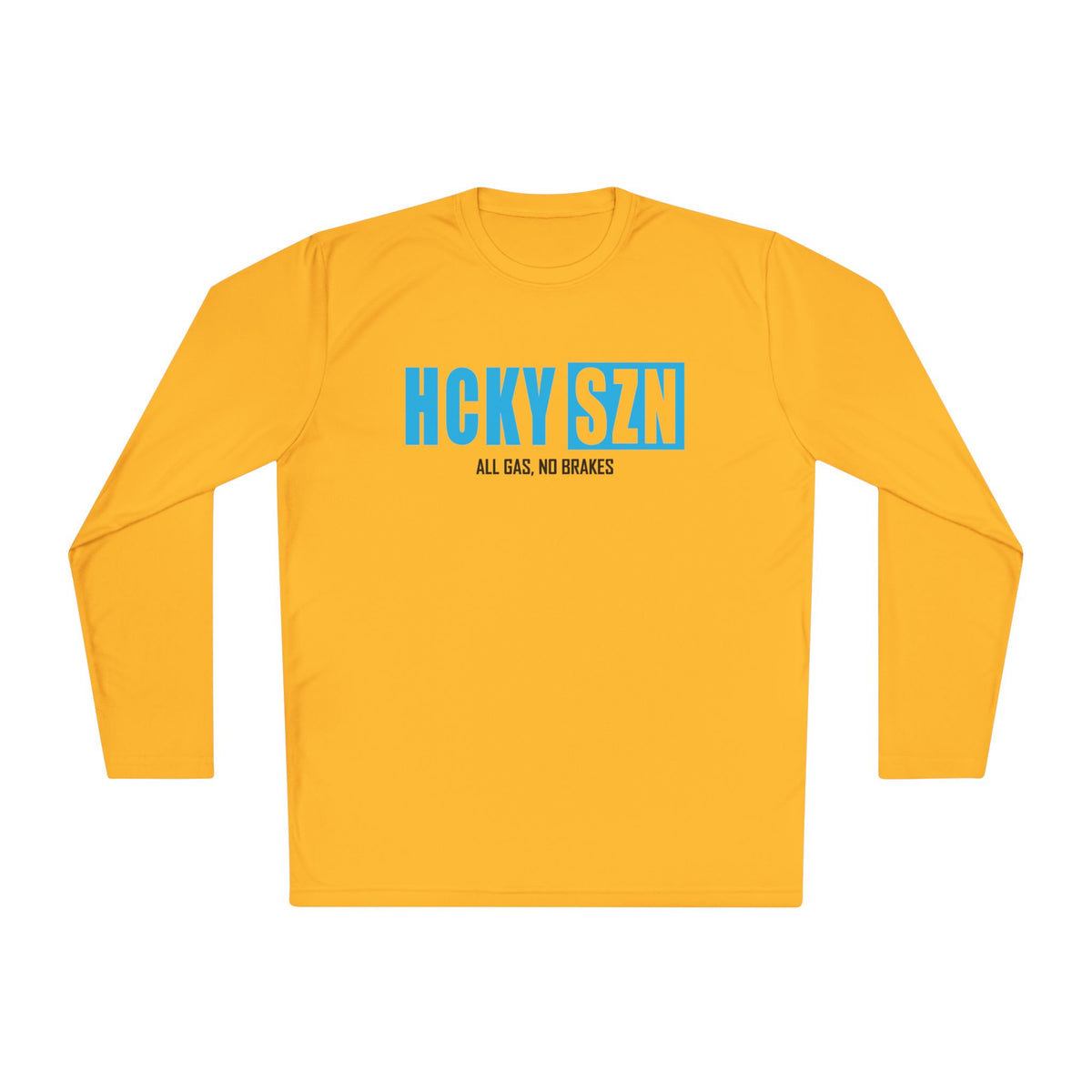 HCKYSZN (All Gas) Long Sleeve Adult Performance Tee - Gold/Sky Blue/Black