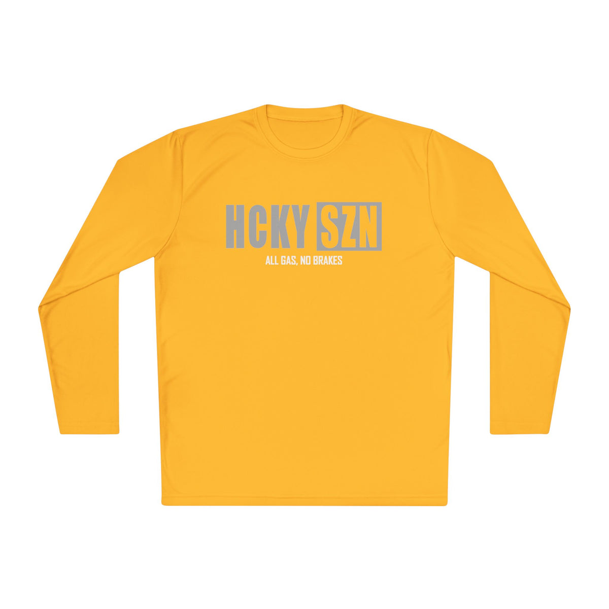 HCKYSZN (All Gas) Long Sleeve Adult Performance Tee - Gold/Grey/White