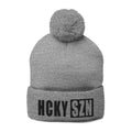 HCKY SZN Embroidered Pom-Pom Beanie - Grey