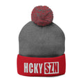 HCKY SZN Embroidered Pom-Pom Beanie - Dark Grey/Red