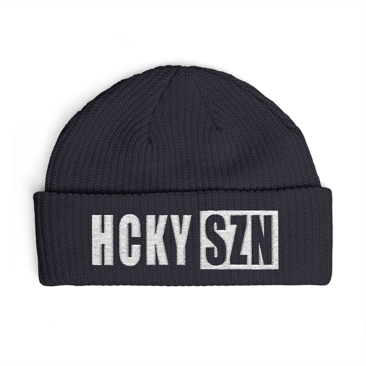 HCKY SZN Embroidered Fisherman Knit Beanie - Navy
