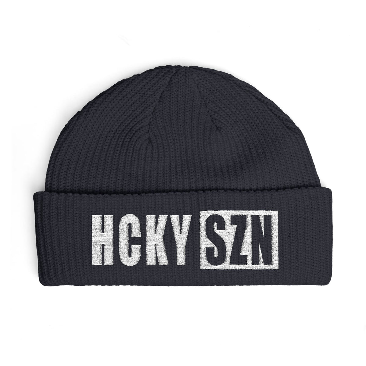 HCKY SZN Embroidered Fisherman Knit Beanie - Navy