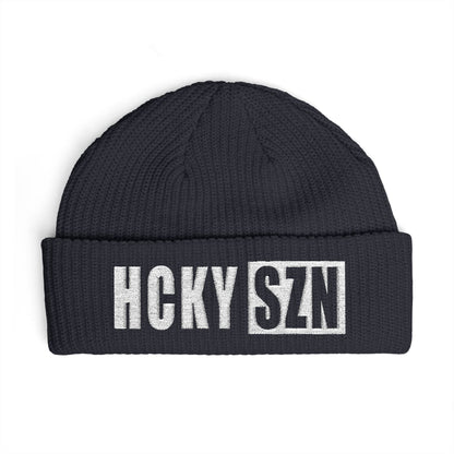 HCKY SZN Embroidered Fisherman Knit Beanie - Navy