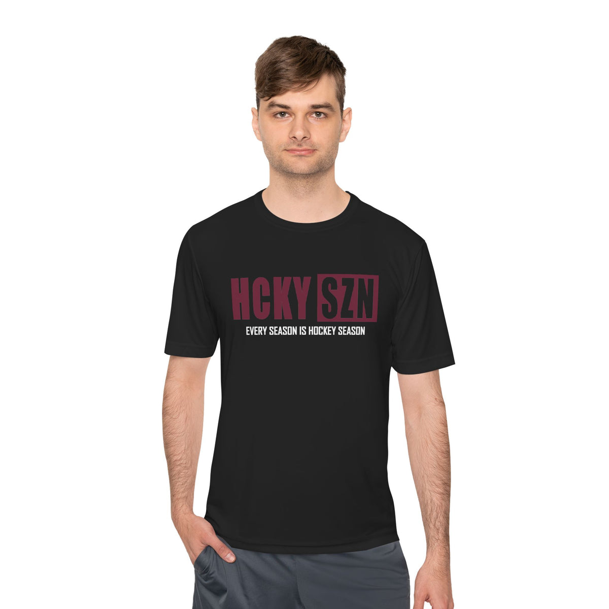 HCKYSZN Every Season Adult Performance Tee - Black/Maroon