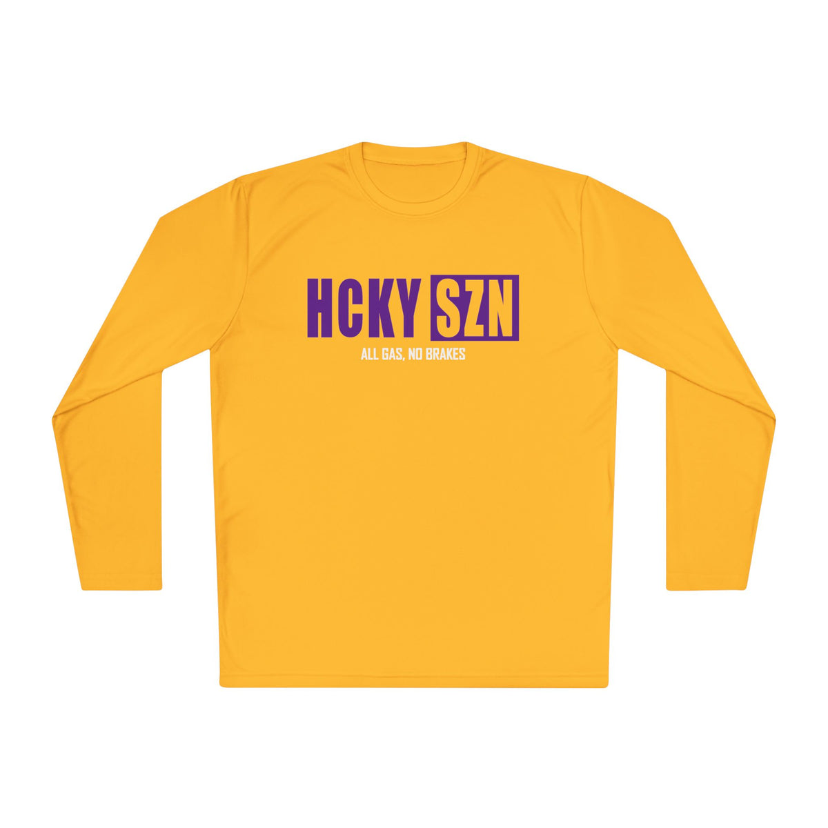 HCKYSZN (All Gas) Long Sleeve Adult Performance Tee - Gold/Purple/White