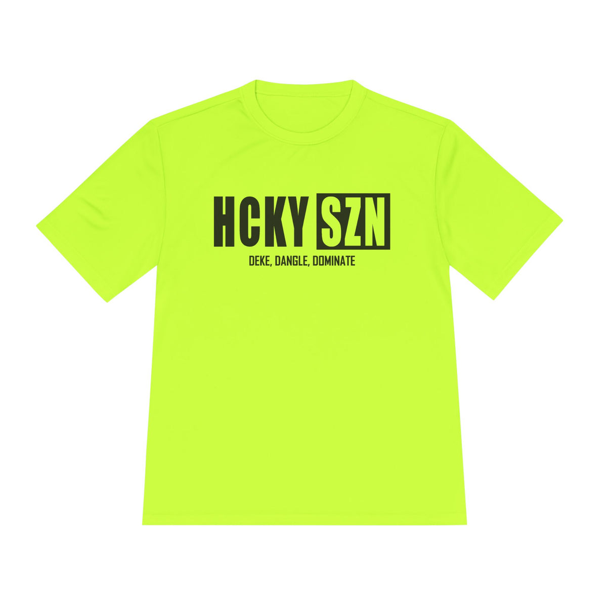 HCKYSZN (Deke Dangle) Adult Performance Tee - Neon Yellow/Black/Black
