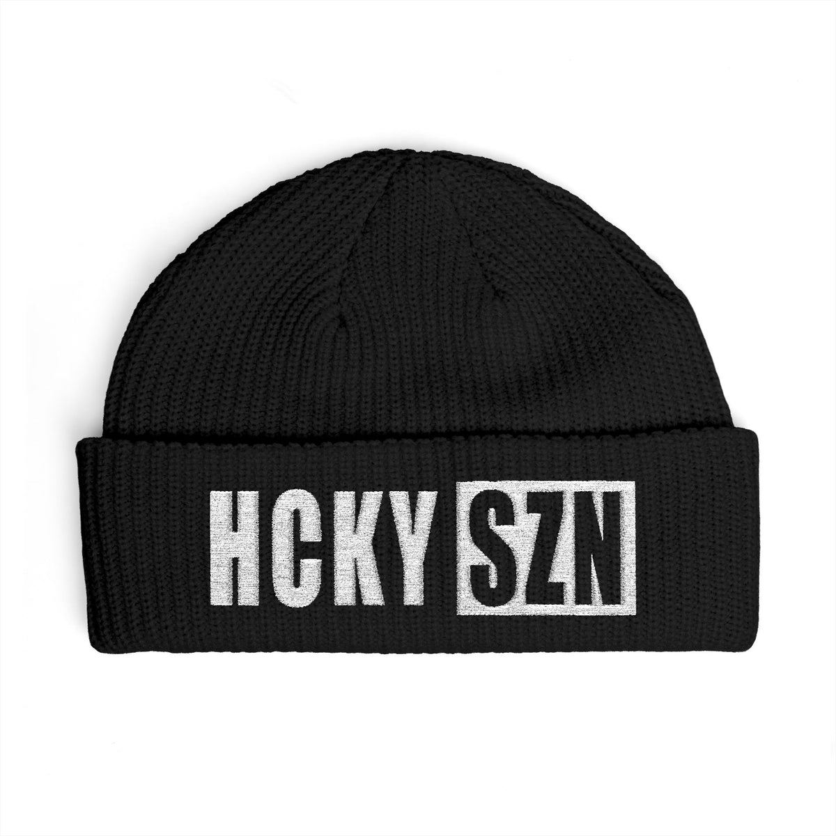 HCKY SZN Embroidered Fisherman Knit Beanie - Black
