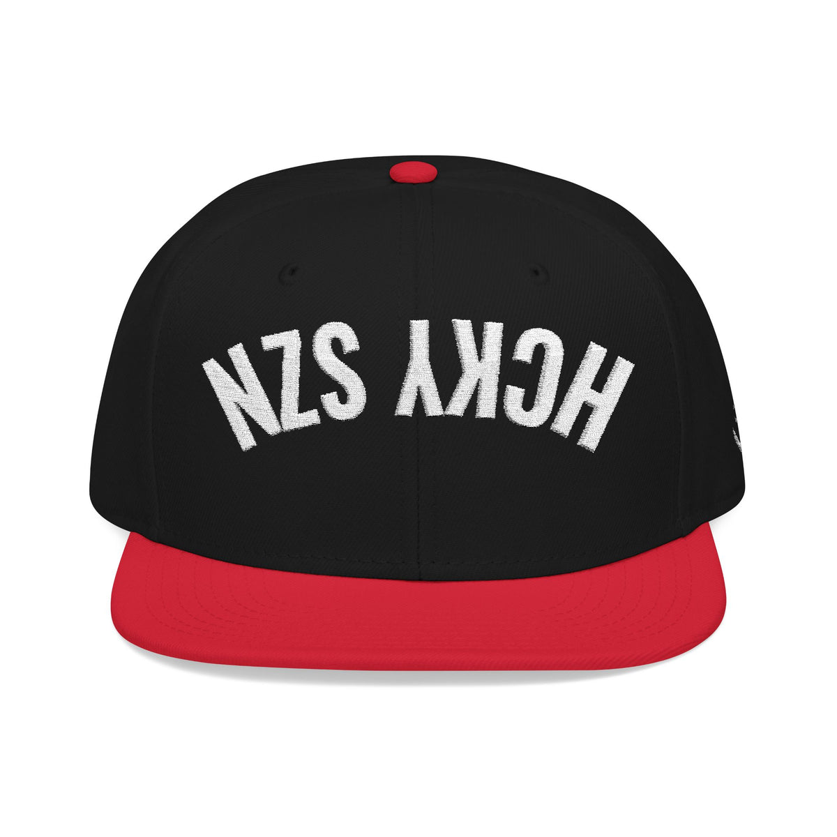 Upside Down HCKY SZN Embroidered Snapback Hat (Black/Red)