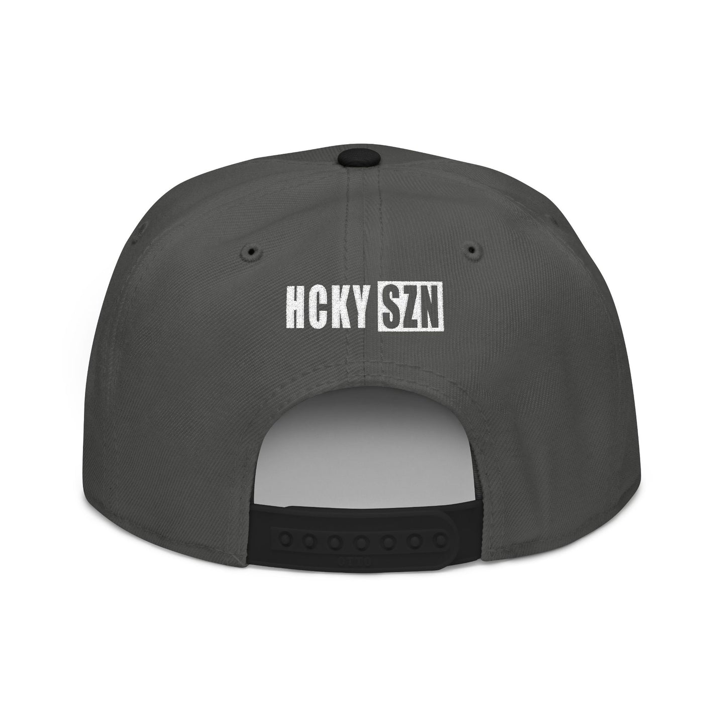 Upside Down HCKY SZN Embroidered Snapback Hat (Black/Charcoal)