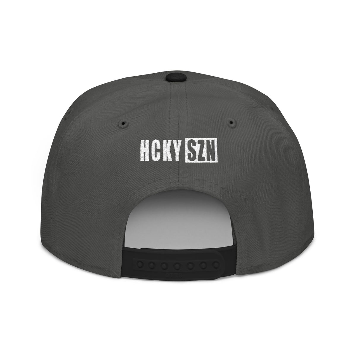 Upside Down HCKY SZN Embroidered Snapback Hat (Black/Charcoal)