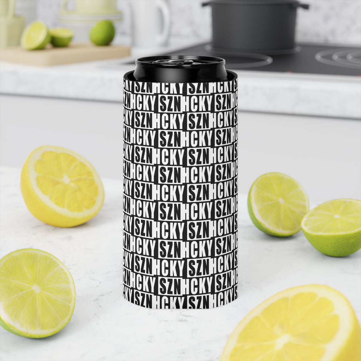 HCKY SZN AOP Slim Can Cooler (Black)