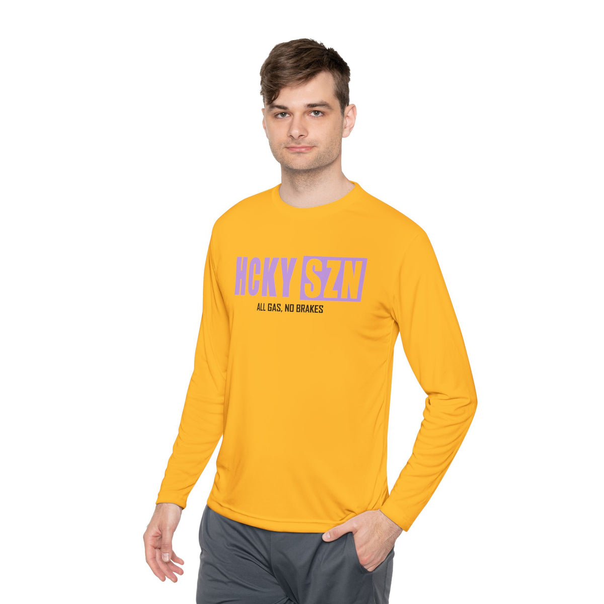 HCKYSZN (All Gas) Long Sleeve Adult Performance Tee - Gold/Lavender/Black