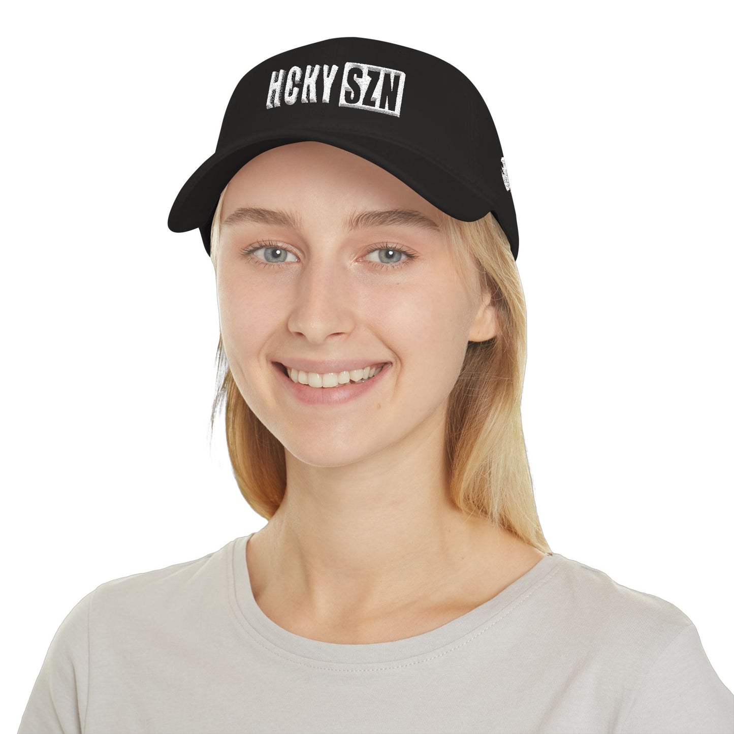 HCKY SZN Low Profile Embroidered Baseball Cap - Black (White Logo)