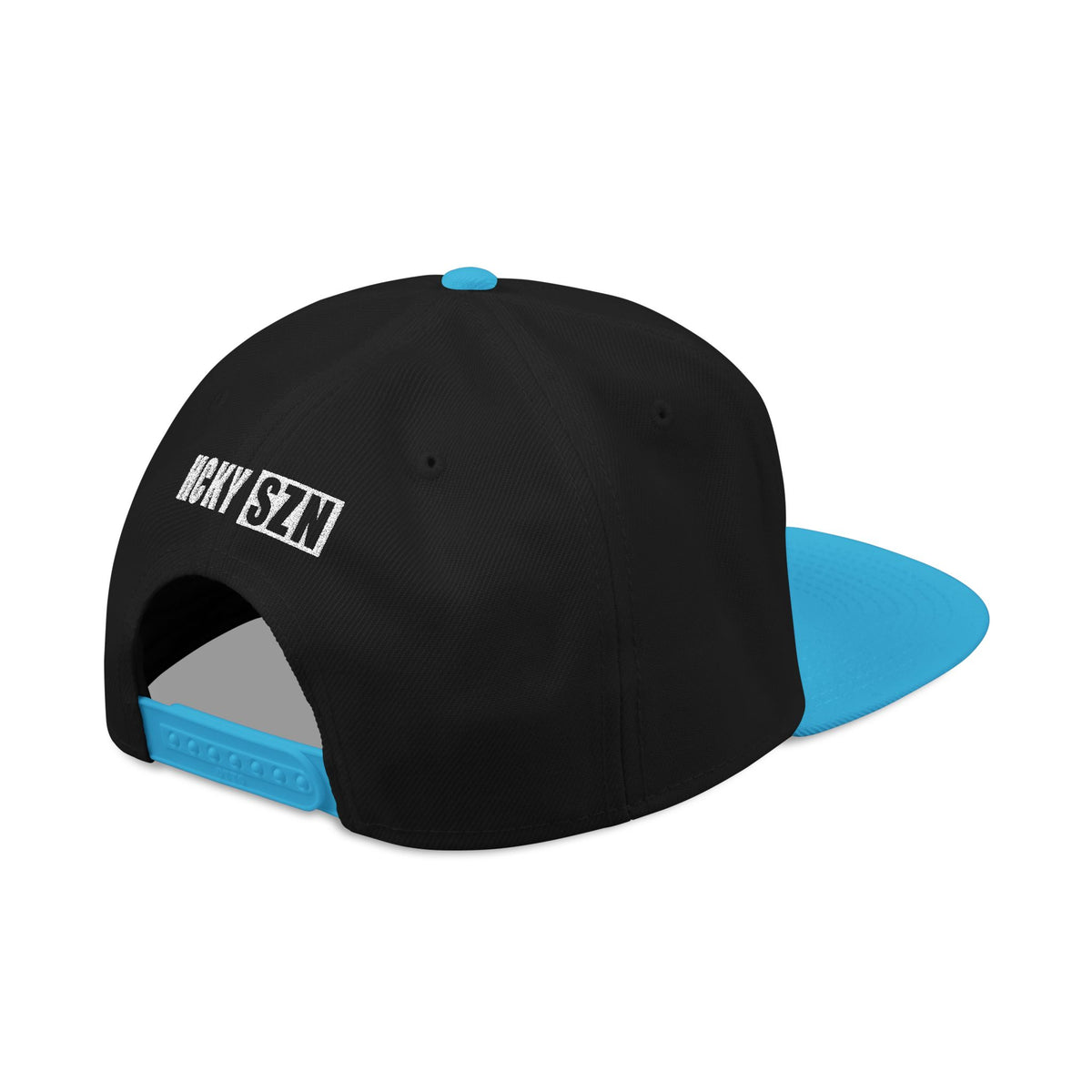 Upside Down HCKY SZN Embroidered Snapback Hat (Black/Aqua)