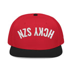 Upside Down HCKY SZN Embroidered Snapback Hat (Red/Black)