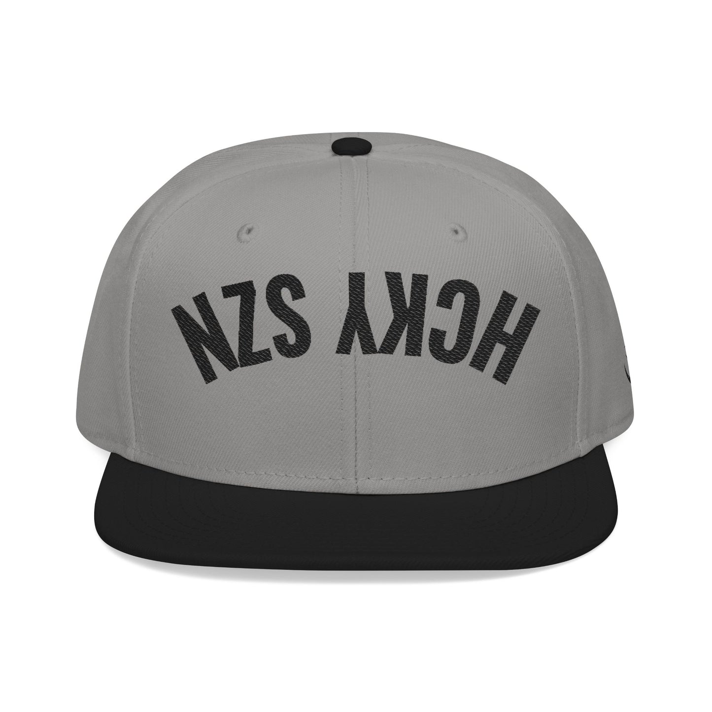 Upside Down HCKY SZN Embroidered Snapback Hat (Grey/Black)