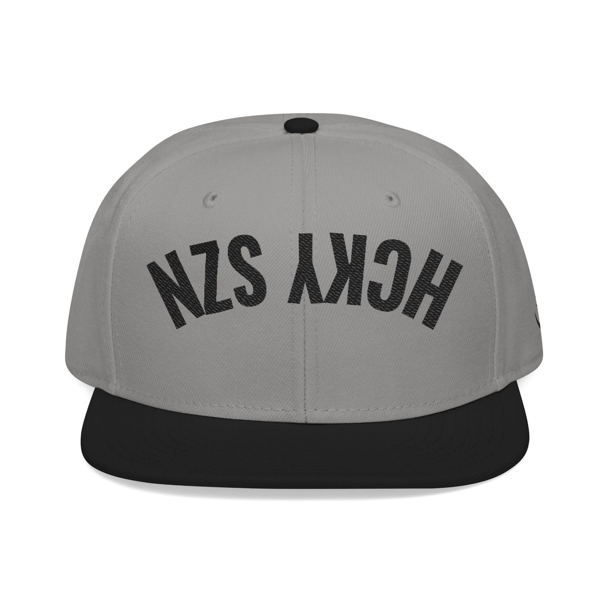 Upside Down HCKY SZN Embroidered Snapback Hat (Grey/Black)
