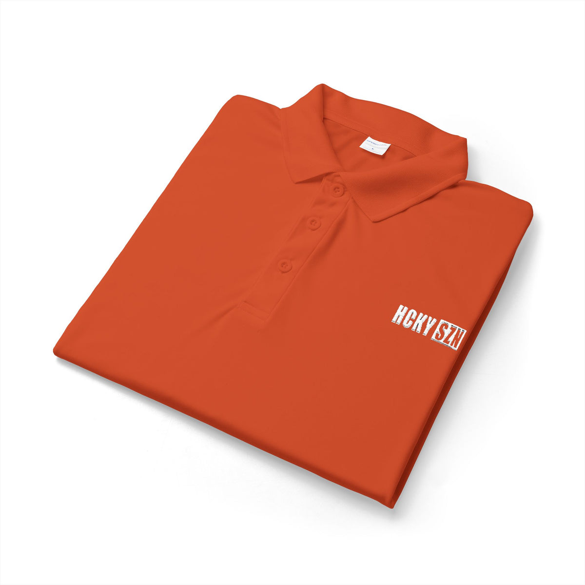 HCKY SZN Embroidered Performance Hockey Polo (Deep Orange)