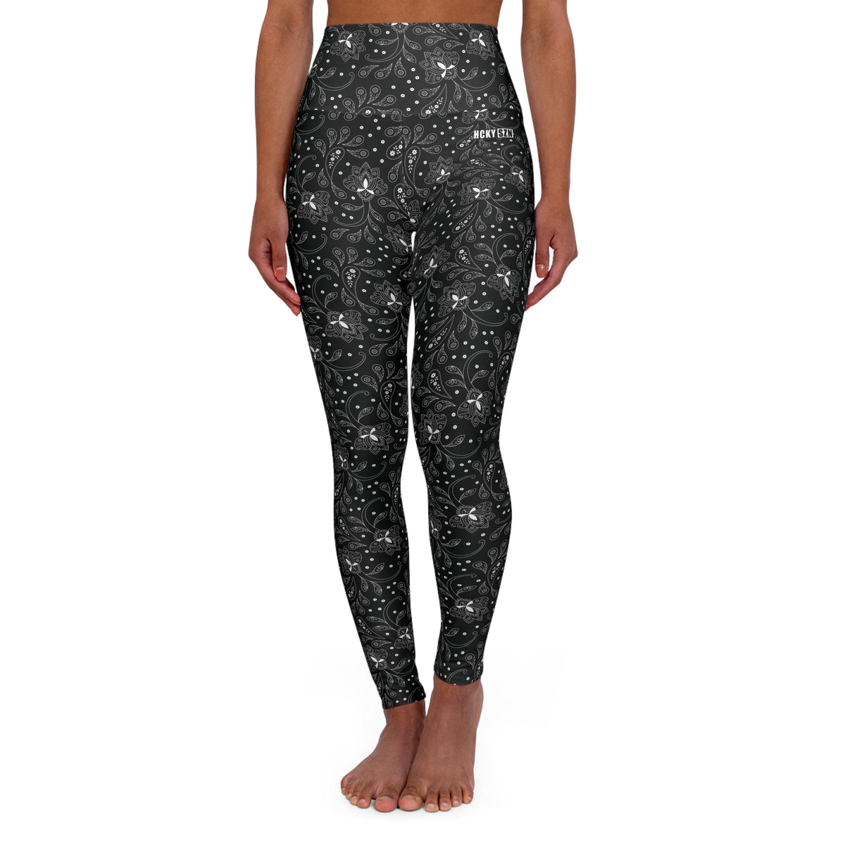 HCKY SZN High Waisted Yoga Leggings (Black Paisley)