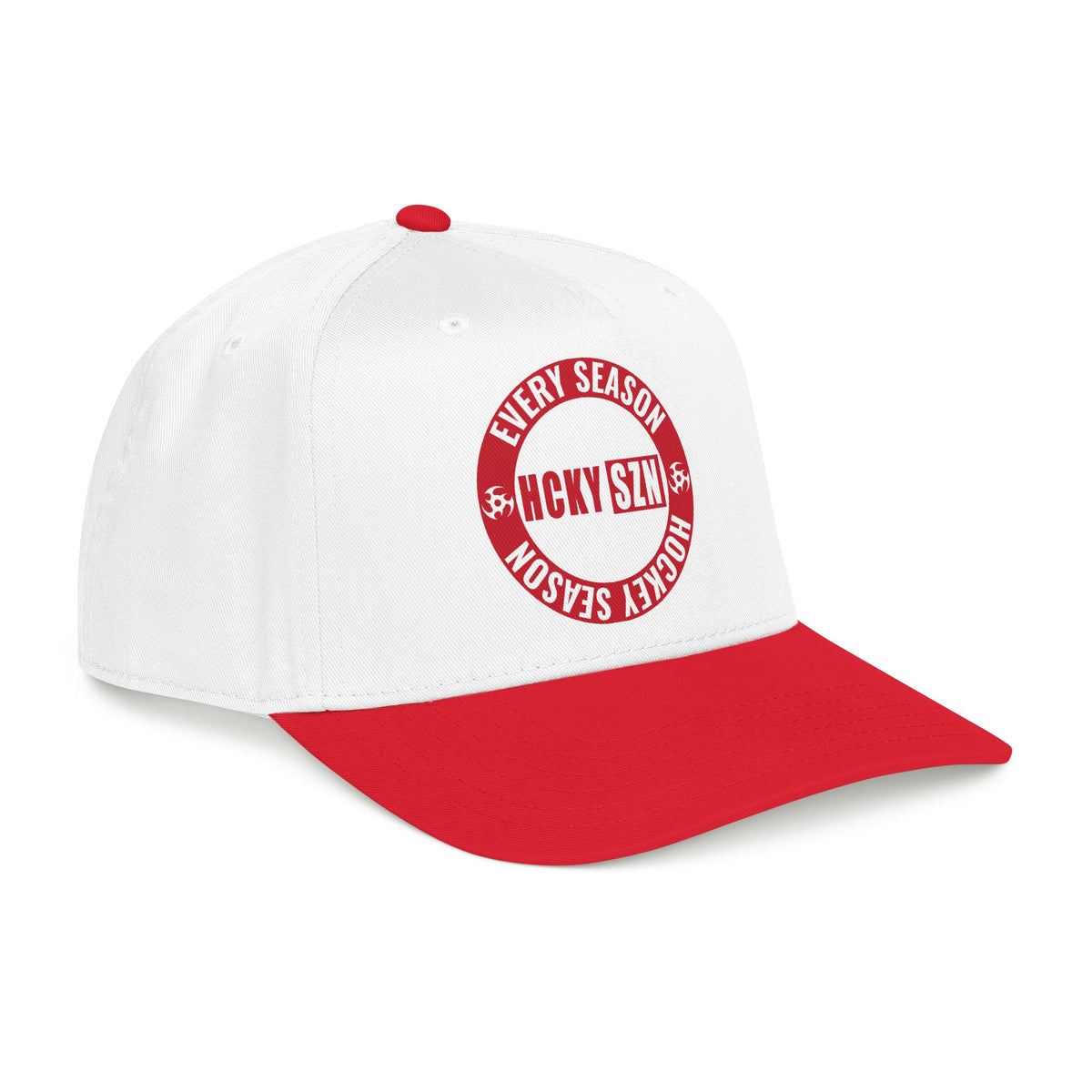 HCKY SZN Circle Logo Mid Profile Baseball Cap (White/Red/Red)