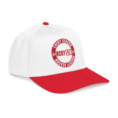 HCKY SZN Circle Logo Mid Profile Baseball Cap (White/Red/Red)