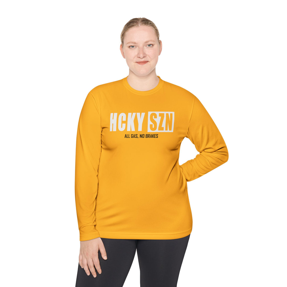 HCKYSZN (All Gas) Long Sleeve Adult Performance Tee - Gold/White/Black
