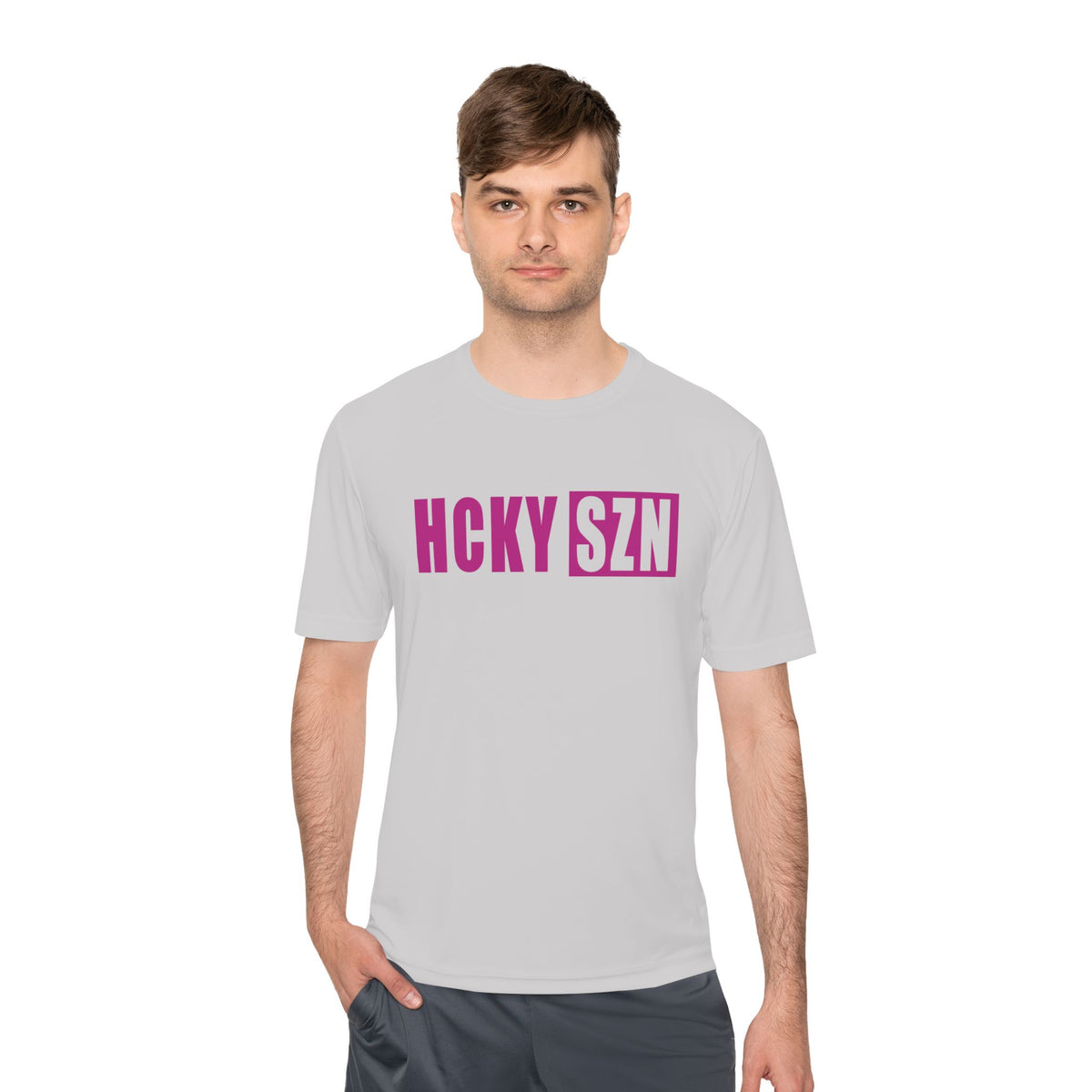 HCKYSZN (Flagship Logo) Adult Performance Tee - Silver/Raspberry