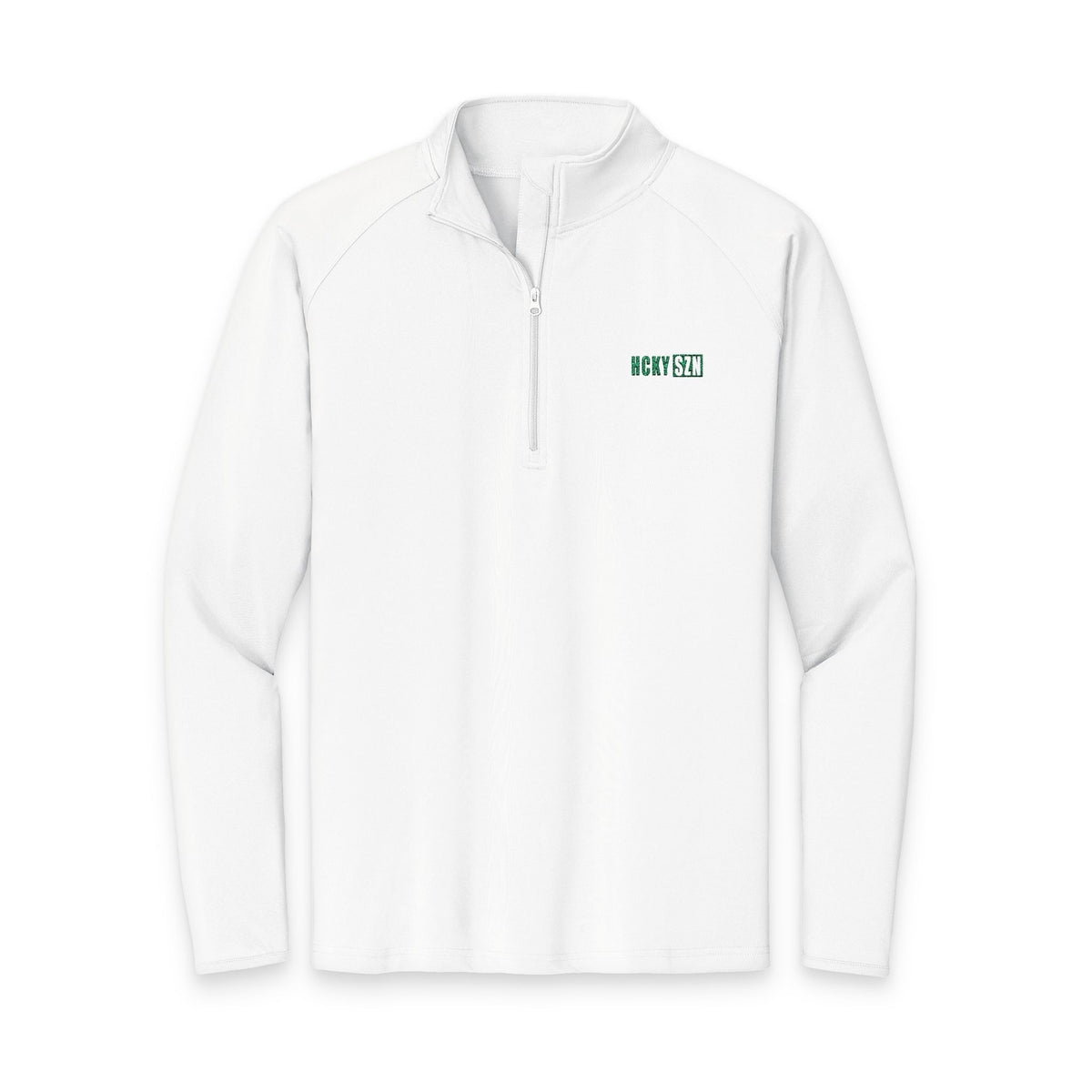 HCKY SZN Embroidered Quarter-Zip Pullover (White/Green)