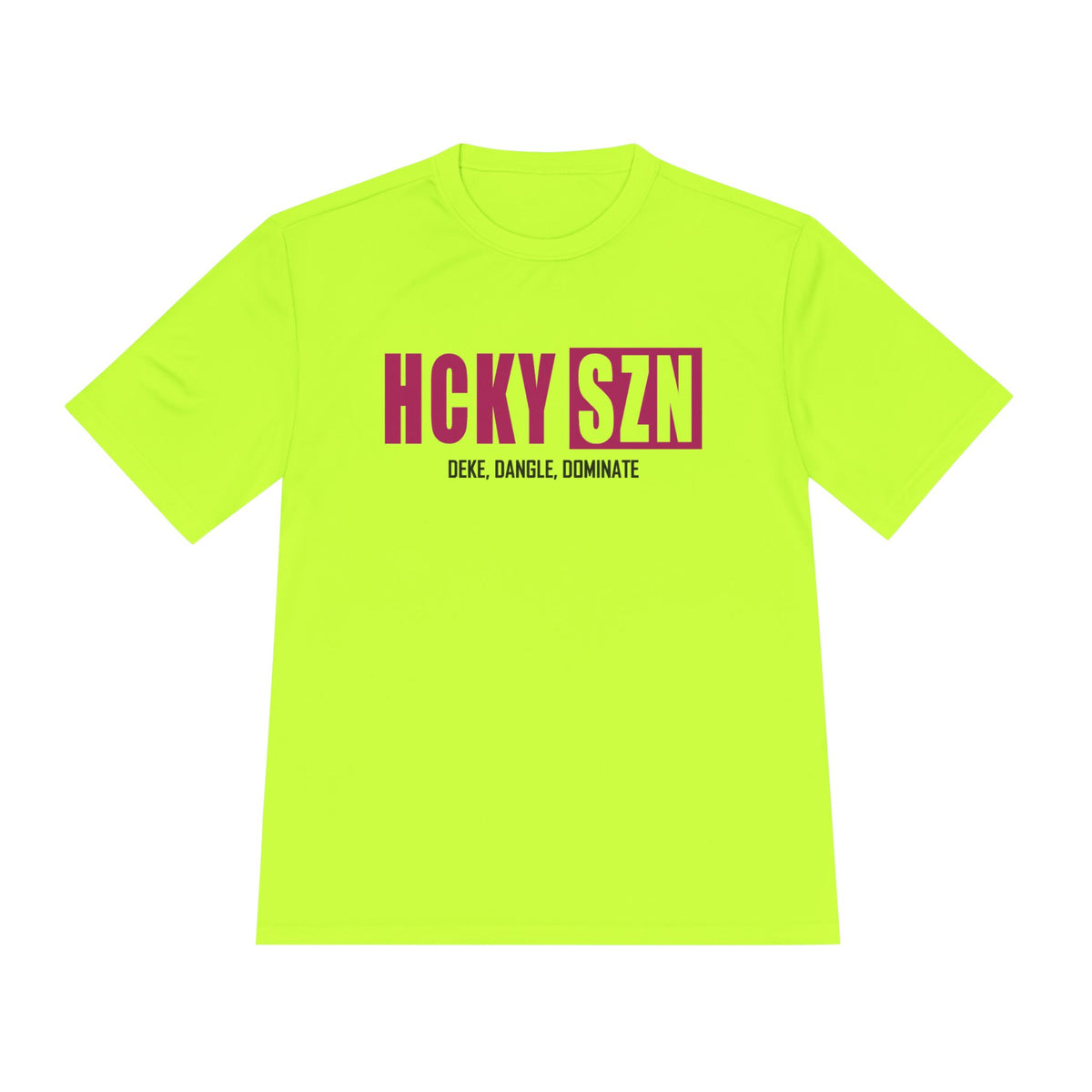 HCKYSZN (Deke Dangle) Adult Performance Tee - Neon Yellow/Raspberry/Black
