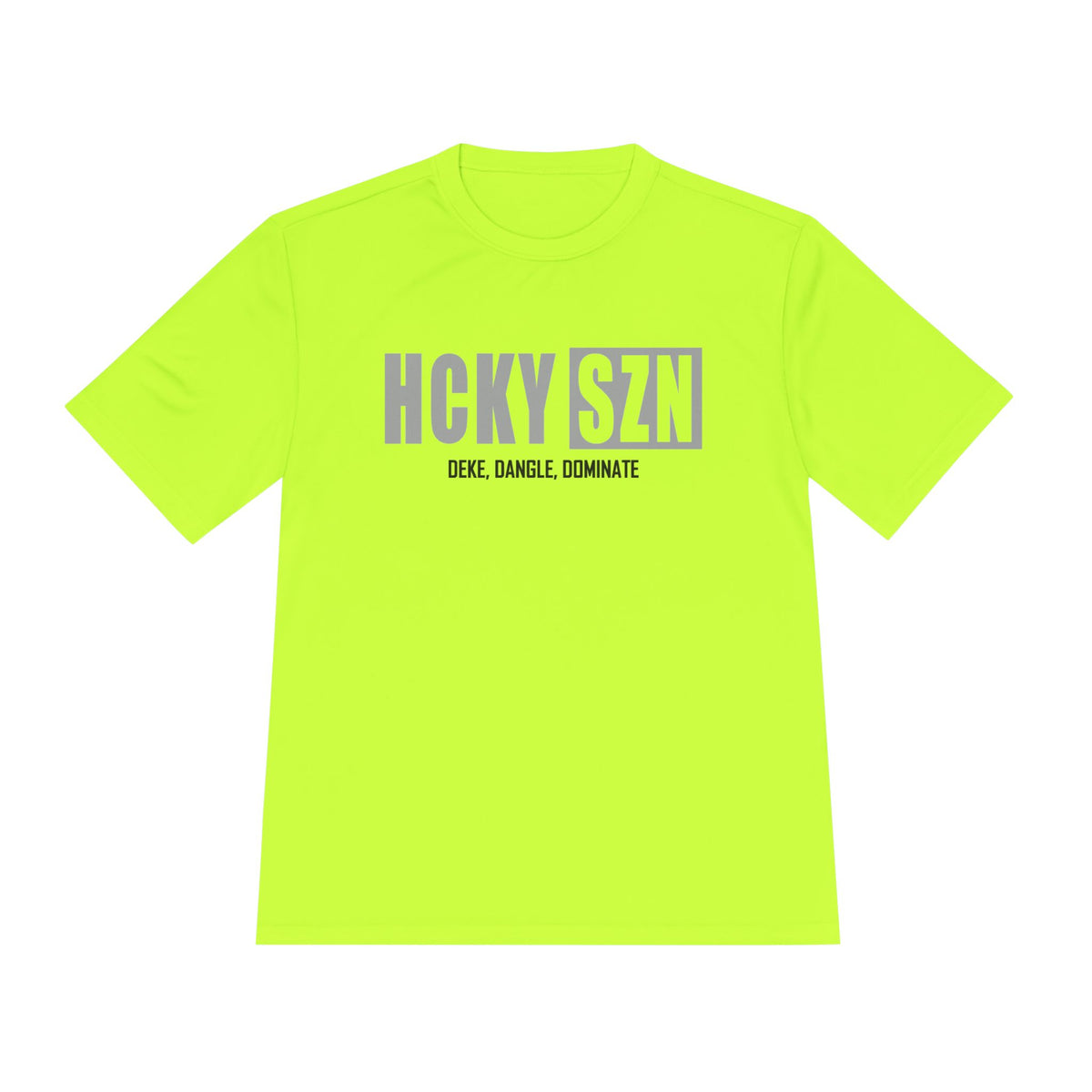 HCKYSZN (Deke Dangle) Adult Performance Tee - Neon Yellow/Grey/Black
