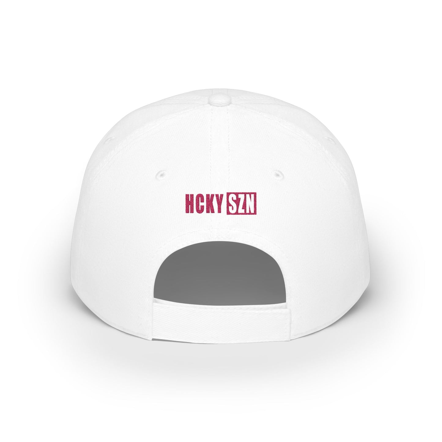 HCKY SZN Low Profile Embroidered Baseball Cap - White (Hot Pink Logo)