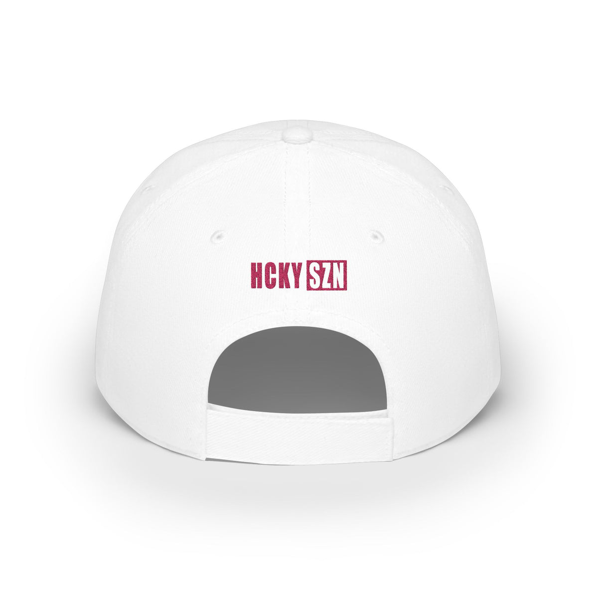 HCKY SZN Low Profile Embroidered Baseball Cap - White (Hot Pink Logo)